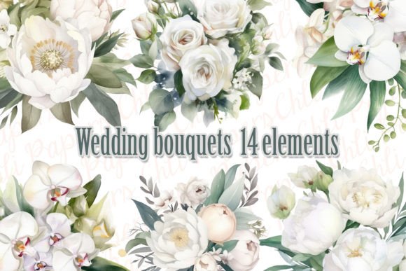 Download Wedding Bouquet Watercolor White Flowers - Lower Collection