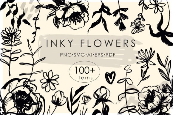 Download Ink Flowers Line Art SVG Bundle - Lower Collection