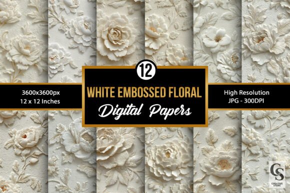 Download White Embossed Flowers Digital Paper - Lower Collection