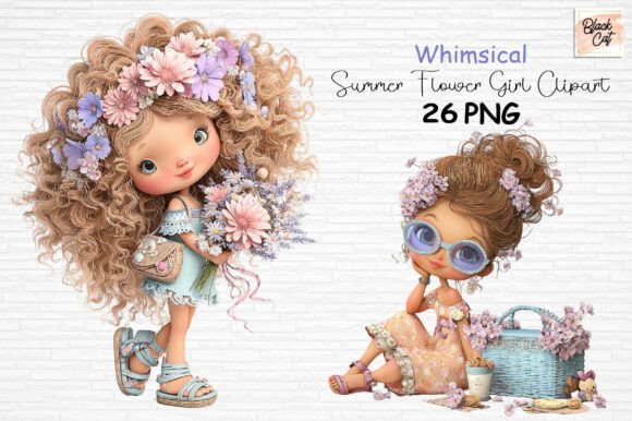 Download Whimsical Summer Flower Girl Clipart PNG - Lower Collection
