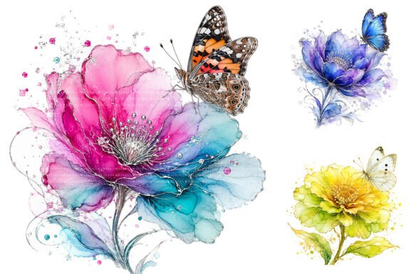 Download Alcohol Ink Flowers &amp; Butterfly Clipart - Lower Collection