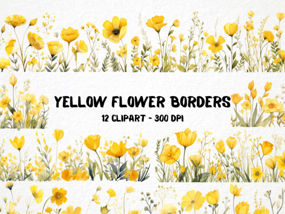 Download Watercolor Yellow Flower Borders - Lower Collection