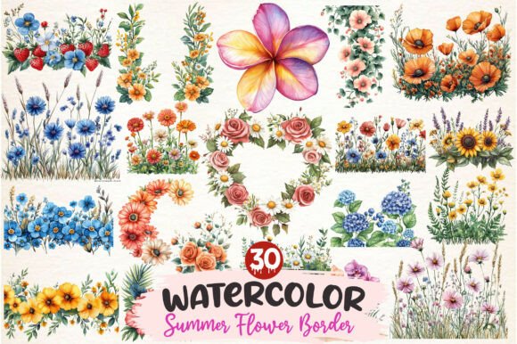 Download Watercolor Summer Flower Border Clipart - Lower Collection